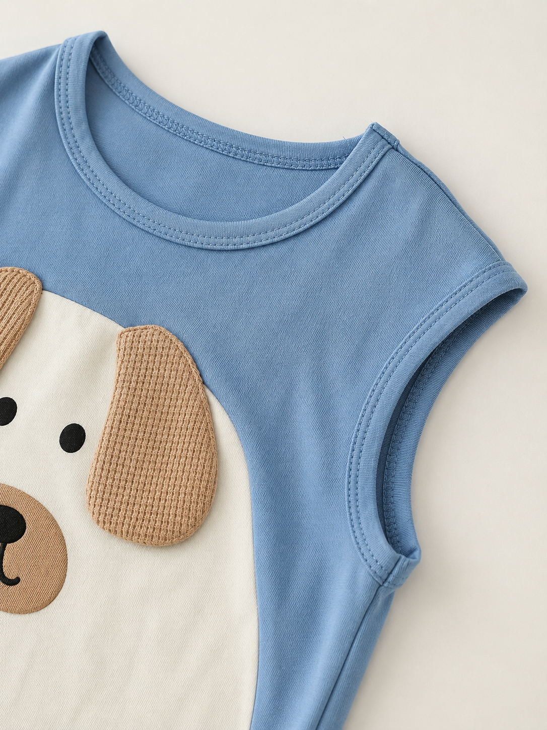 2pcs Boys Puppy Appliqué Sleeveless Vest & Shorts Set - Slate