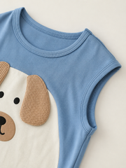 2pcs Boys Puppy Appliqué Sleeveless Vest & Shorts Set - Slate