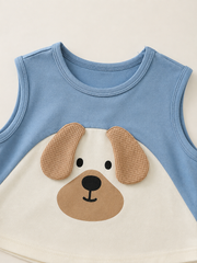 2pcs Boys Puppy Appliqué Sleeveless Vest & Shorts Set - Slate