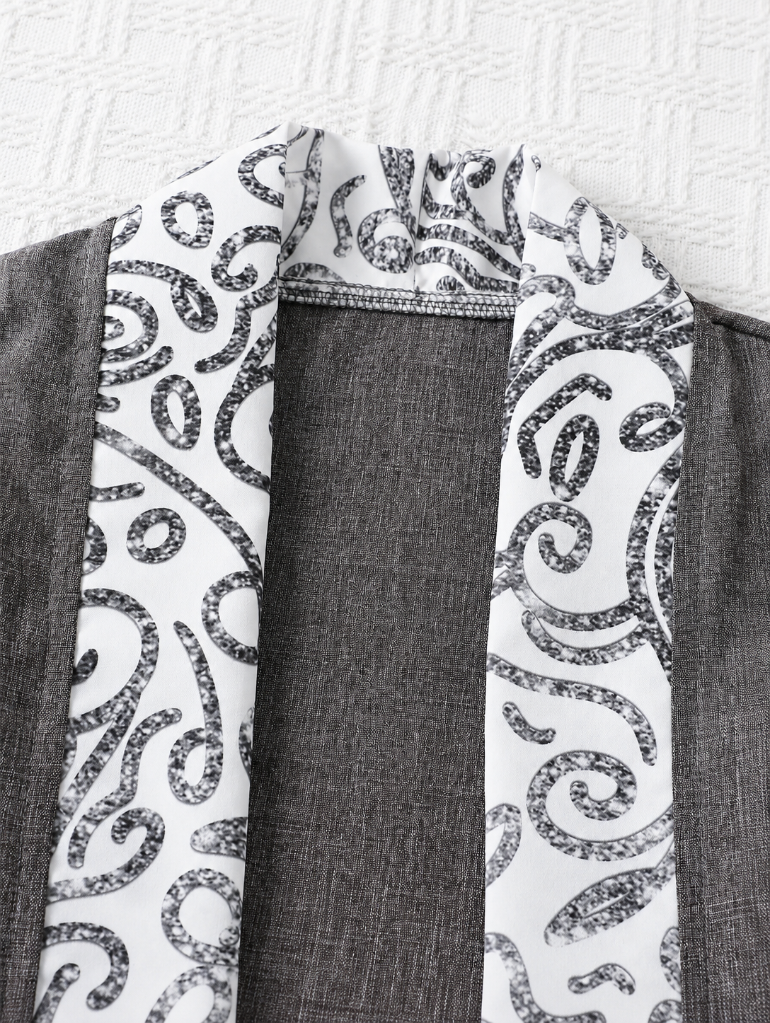 3pcs Boys Scrollwork Print Cardigan, Shirt & Shorts Set - Slate