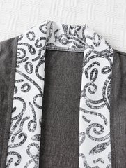 3pcs Boys Scrollwork Print Cardigan, Shirt & Shorts Set - Slate