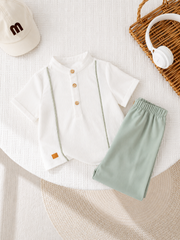 2pcs Boys Mandarin Collar Shirt & Trouser Set - Ivory