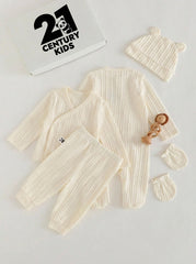 5pcs Baby Boys Bear Patch Cable-Knit Gift Set - Ecru