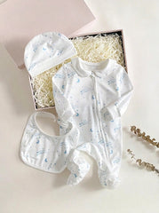 3pcs Baby Boys Celestial Print Peter Pan Collar Sleepsuit Set - Ivory