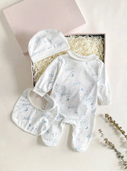 3pcs Baby Boys Celestial Print Peter Pan Collar Sleepsuit Set - Ivory