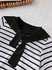 3pcs Unisex Sailor Collar Striped Tee & Shorts Set - Ivory